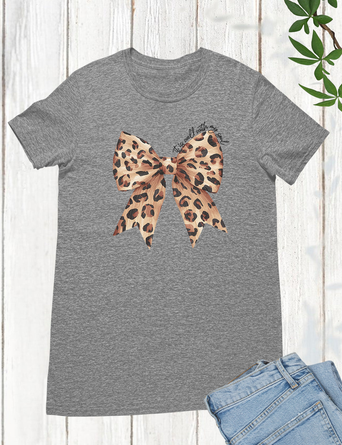 It is Well With My Soul Leopard Print Christian Bow Long Sleeve