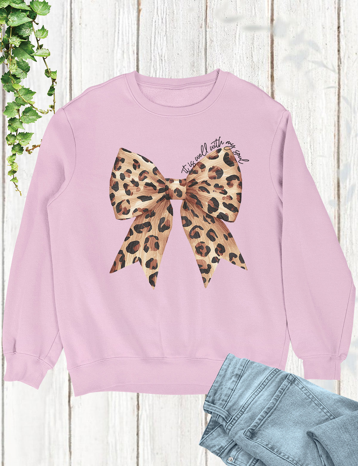 It is Well With My Soul Leopard Print Christian Bow Long Sleeve