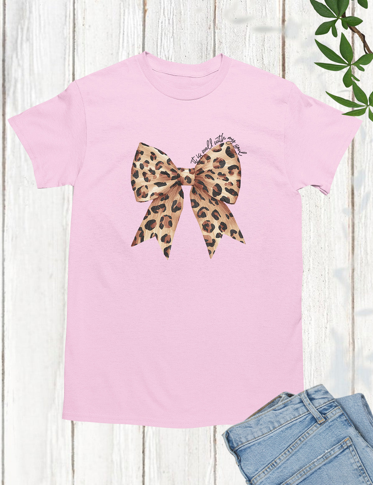 It is Well With My Soul Leopard Print Christian Bow Long Sleeve