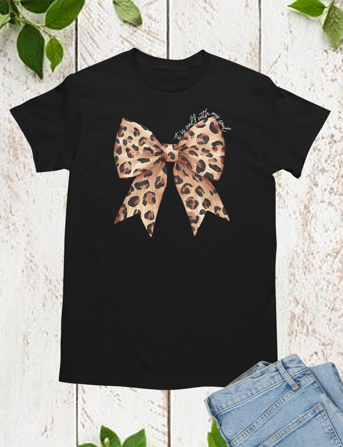 It is Well With My Soul Leopard Print Christian Bow Long Sleeve
