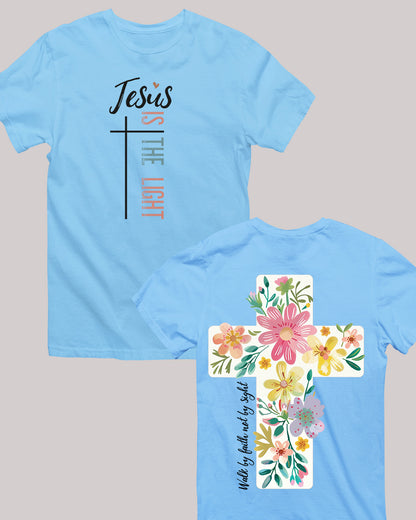 Jesus is the Light Front Floral Christian Back T Shirt