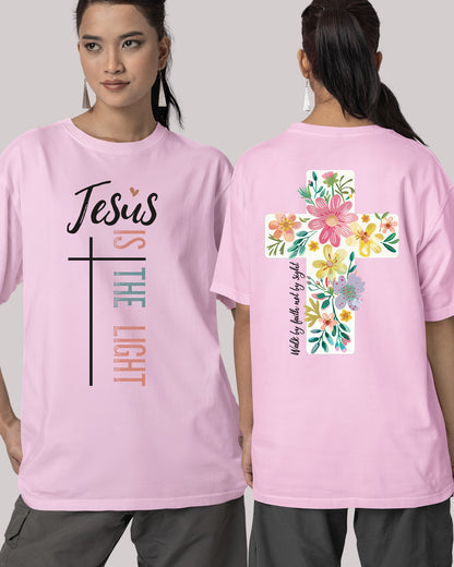 Jesus is the Light Front Floral Christian Back T Shirt