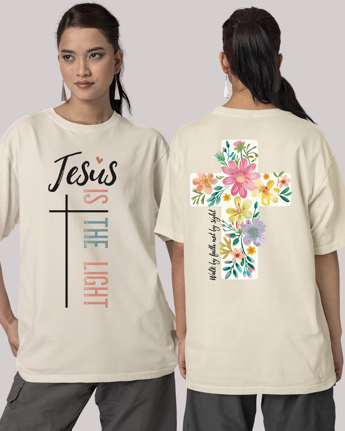 Jesus is the Light Front Floral Christian Back T Shirt