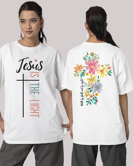 Jesus is the Light Front Floral Christian Back T Shirt