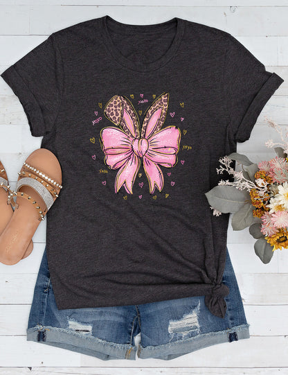 Leopard Bunny Ears With Pink Bow Long Sleeve Shirts
