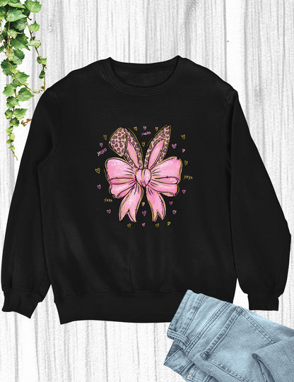 Leopard Bunny Ears With Pink Bow Long Sleeve Shirts