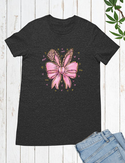 Leopard Bunny Ears With Pink Bow Long Sleeve Shirts