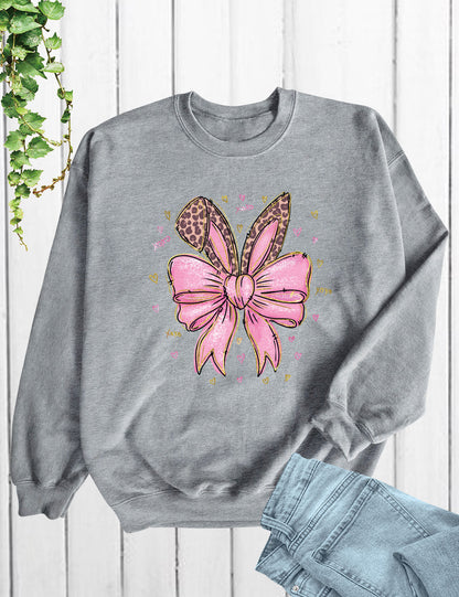Leopard Bunny Ears With Pink Bow Long Sleeve Shirts