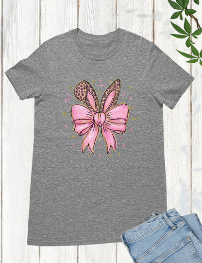 Leopard Bunny Ears With Pink Bow Long Sleeve Shirts