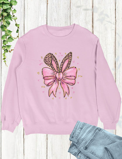 Leopard Bunny Ears With Pink Bow Long Sleeve Shirts