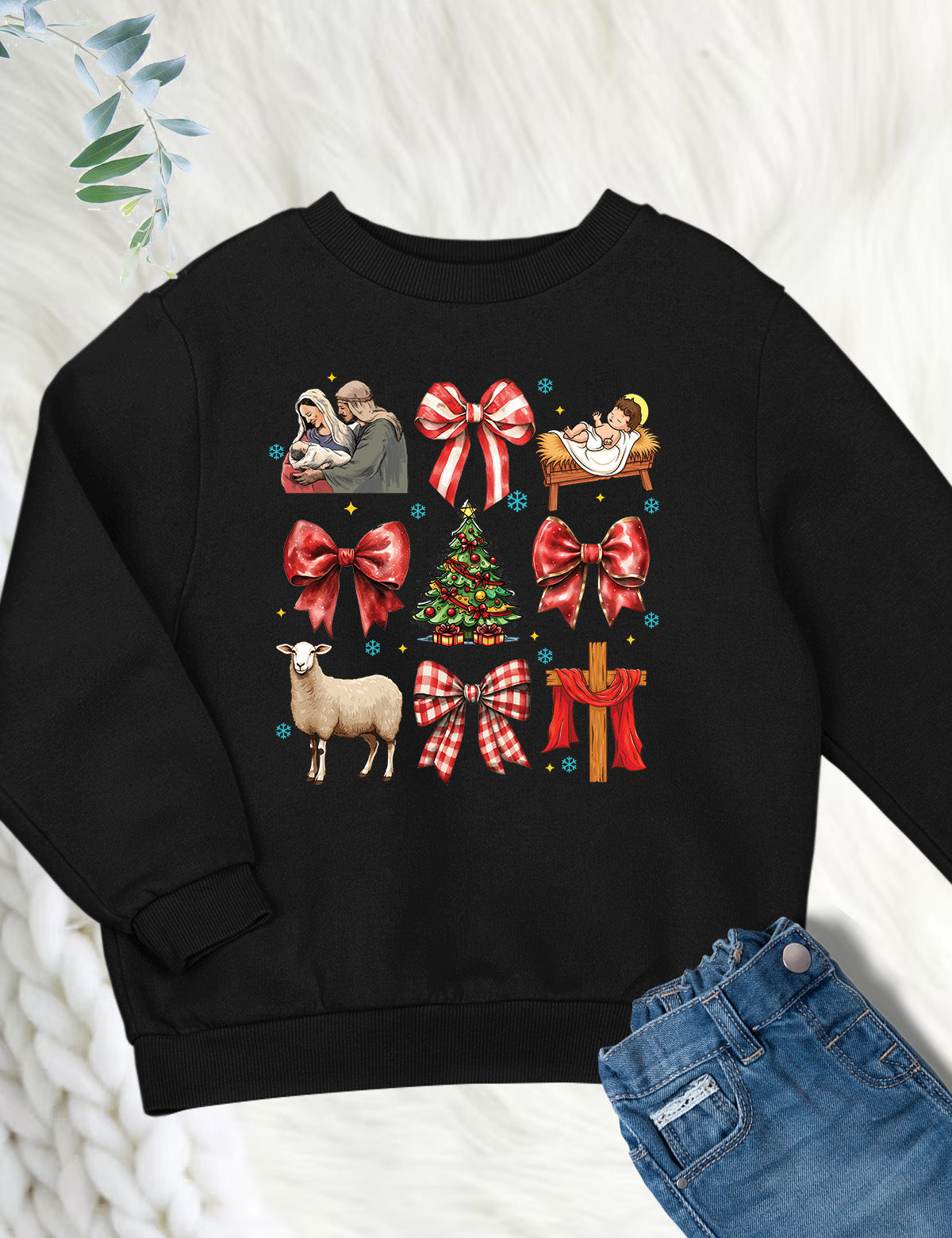 Coquette Jesus Christmas Kids Sweatshirt
