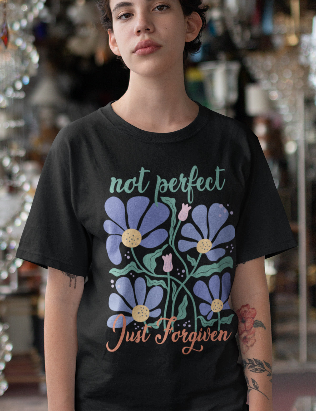 Not Perfect Just Forgiven Floral Religious T Shirt