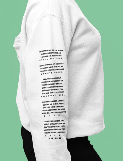 Fearless Trendy Bible Verse Christian Sweatshirt PSALM 23 With Sleeve Print