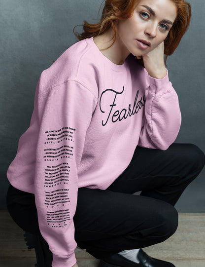 Fearless Trendy Bible Verse Christian Sweatshirt PSALM 23 With Sleeve Print