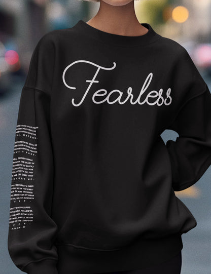 Fearless Trendy Bible Verse Christian Sweatshirt PSALM 23 With Sleeve Print