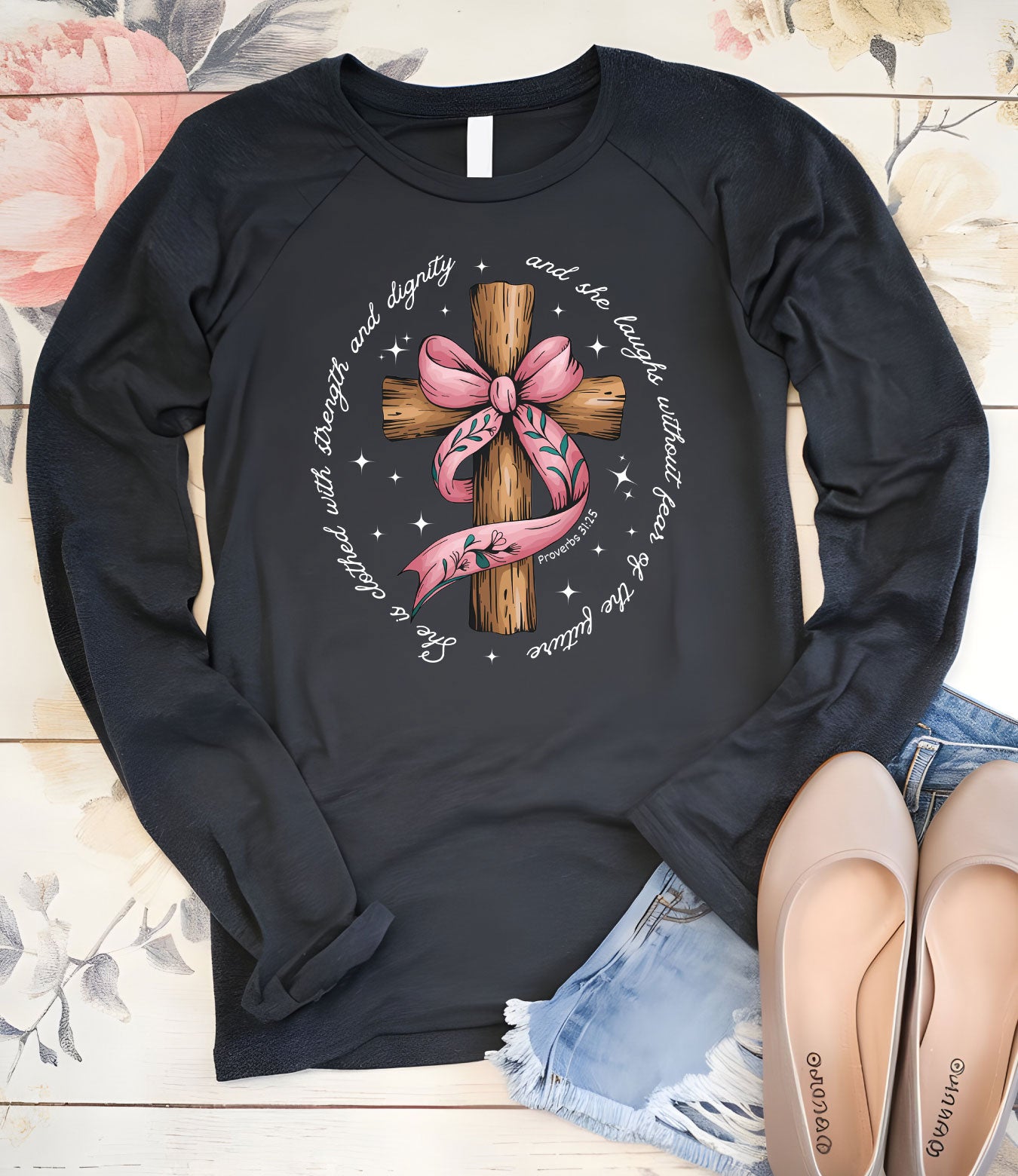 She is Bible Verse Coquette Long Sleeve Christian Shirts