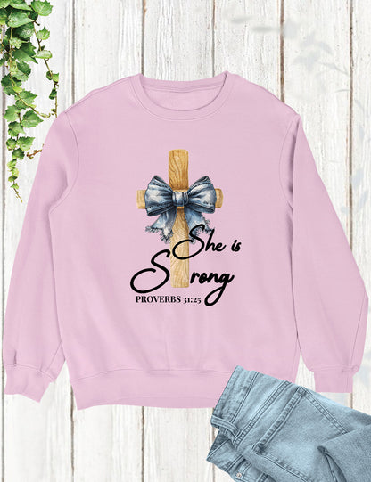 She is Strong Proverbs 31:25 Long Sleeve Womens T Shirts