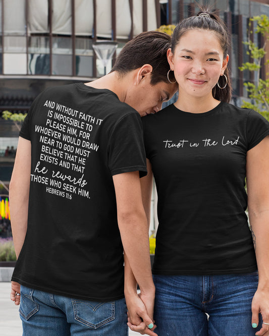 Trust In The Lord Humorous Christian t shirts Front back Print