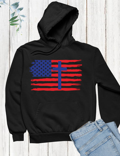 American Flag Faith Cross  Hoodie