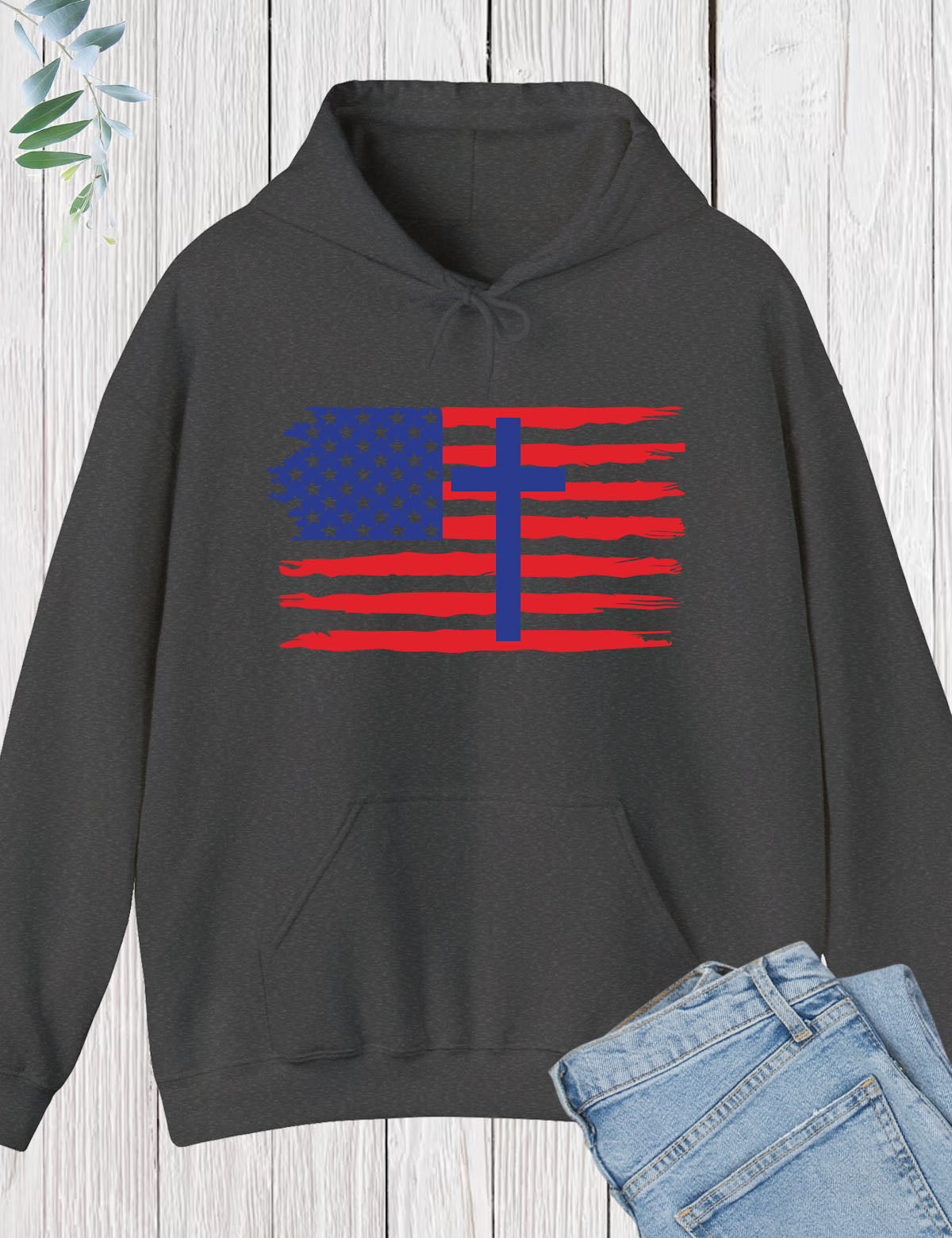 American Flag Faith Cross  Hoodie