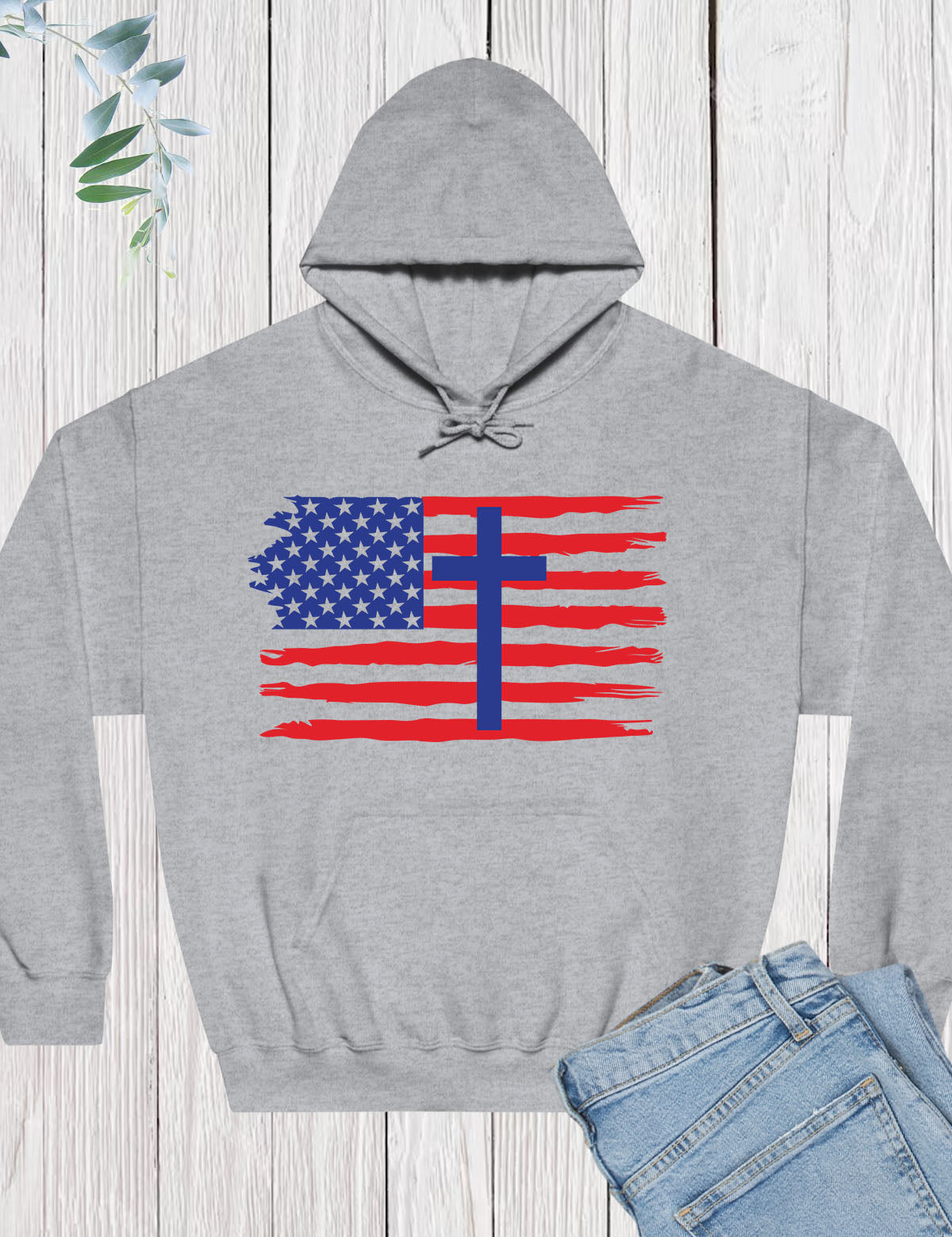 American Flag Faith Cross  Hoodie