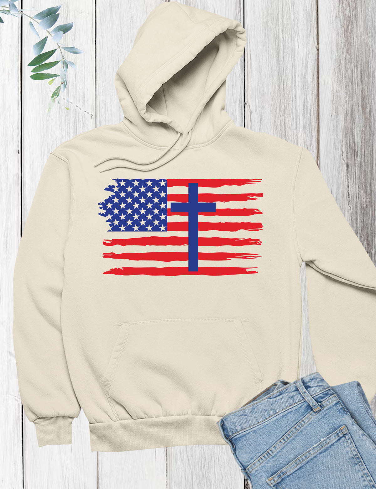 American Flag Faith Cross  Hoodie