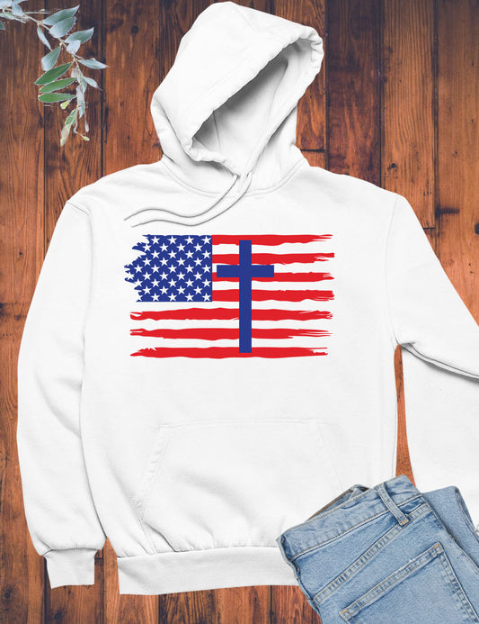 American Flag Faith Cross  Hoodie