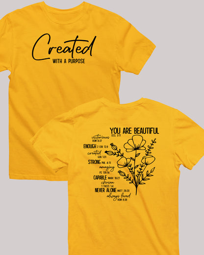 You Are Beautiful Victorious Enough Strong Capable Never Alone Always Loved Front Created With A Purpose Christian T Shirts