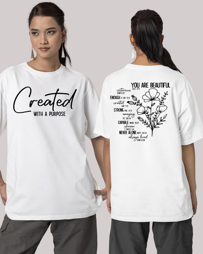 You Are Beautiful Victorious Enough Strong Capable Never Alone Always Loved Front Created With A Purpose Christian T Shirts