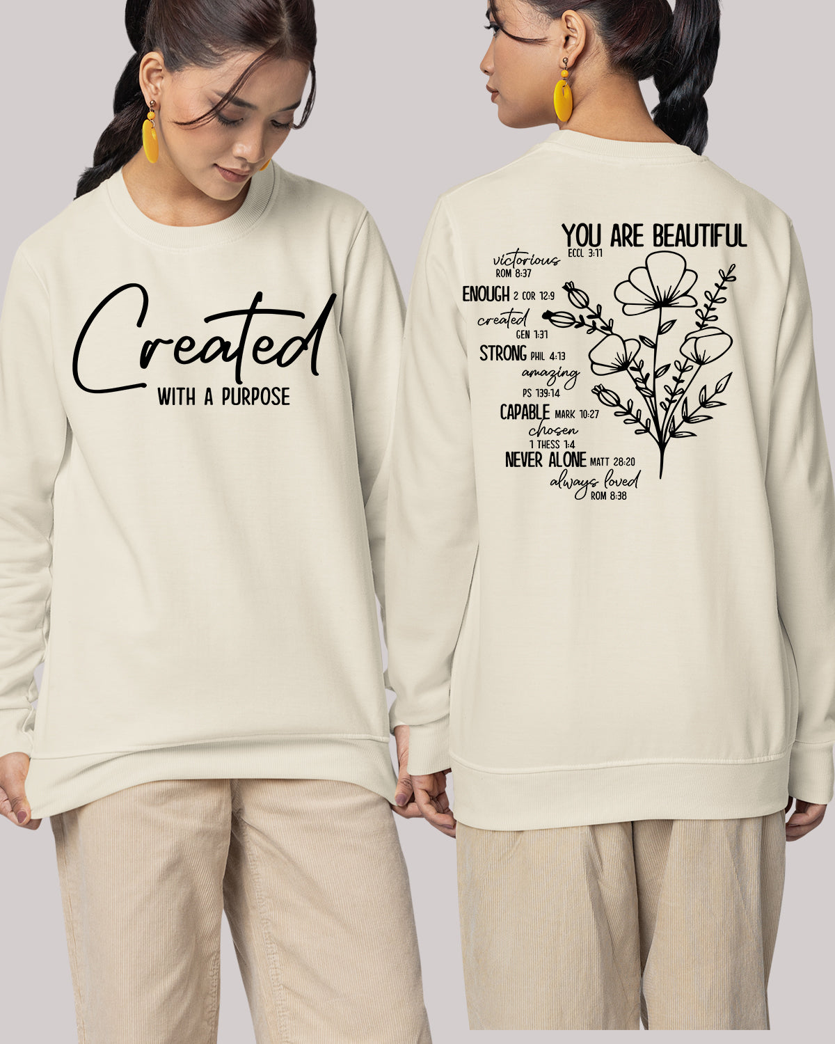 Created With A Purpose Christian Sweatshirts - Front & Back Printed