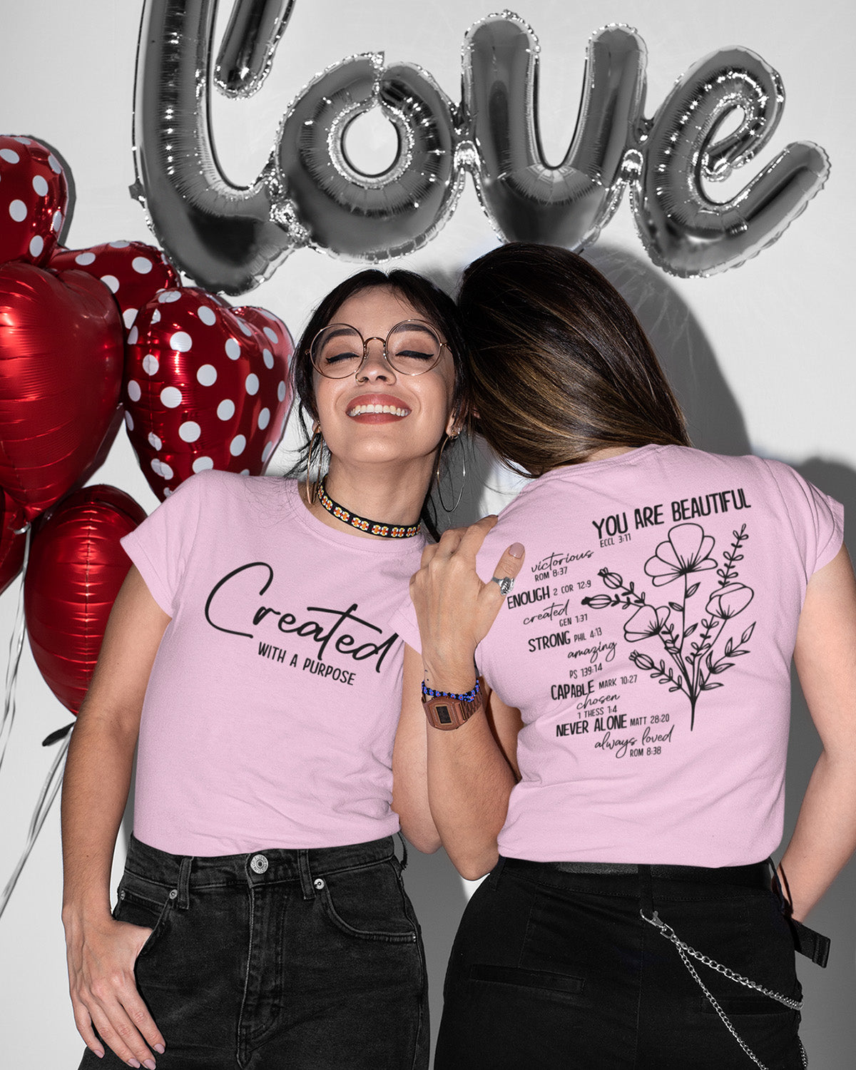 You Are Beautiful Victorious Enough Strong Capable Never Alone Always Loved Front Created With A Purpose Christian T Shirts