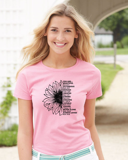 You Are Beautiful Sunflower Bible Verse Quotes Jesus Faith T-Shirts
