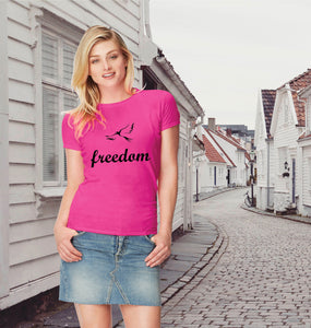 Women Christian T Shirt Freedom Holy Gospel Cerise Pink tee