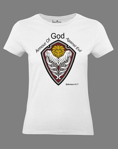 Christian Women T Shirt Armour Of God Against Evil White tee