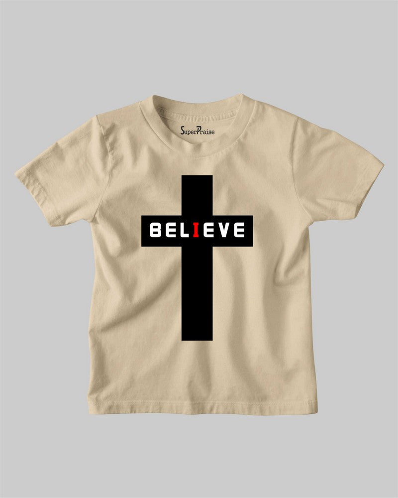 Believe Faith Bible Verse Christian Cross Jesus Christ Kids Tshirt