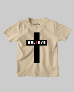 Believe Faith Bible Verse Christian Cross Jesus Christ Kids Tshirt