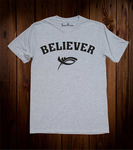 Believer Jesus Christ Christian Fish Sign Christian Grey T Shirt