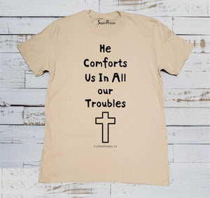 Bible 2 Corinthians 1:4 Christian  Beige T Shirt