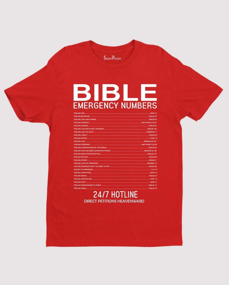 Christian T Shirt Faith Jesus Bible Emergency Number
