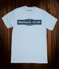 Bible Verse Matthew 19:26 Christian Sky Blue T Shirt