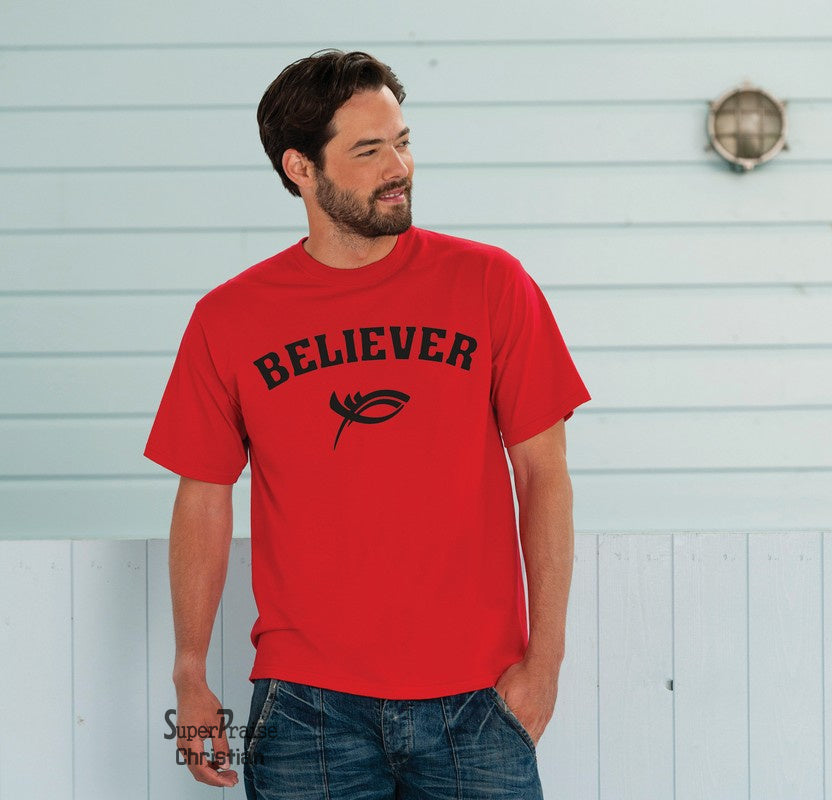 Believer Jesus Christ Fish Sign Christian T Shirt - SuperPraiseChristian