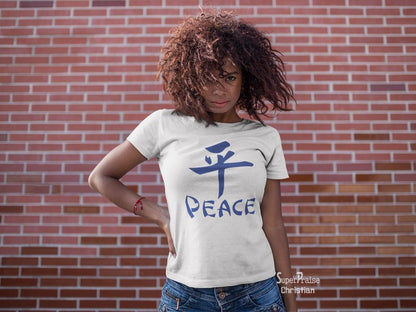 Christian Women T Shirt Chinese Language Peace White Tee
