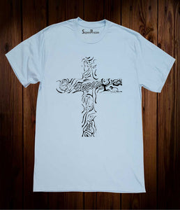 Christian Cross Jesus Christ Story Art Christian Sky Blue T-shirt