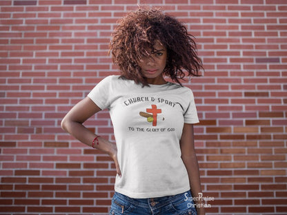 Christian Women T Shirt Church And Sport To the Glory Of God White Tee