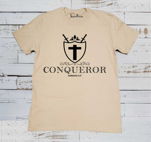 Conqueror Roman 8:37 Christian Beige T Shirt