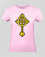 Christian Women T Shirt Christ Cross Slogan Pink tee
