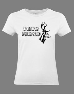 Christian Women T Shirt Deerly Blessed Slogan