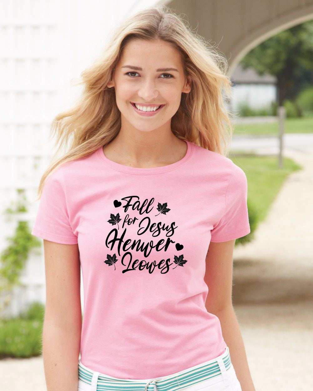Fall for Jesus He Never Leaves Christian Religious Bible Verse T Shirt