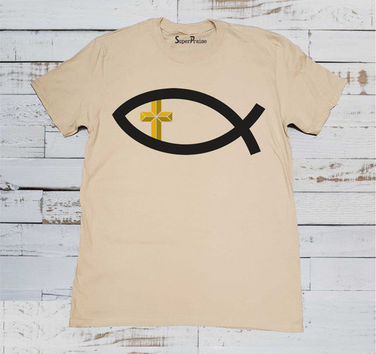 Fish Sign Cross Christian T Shirt