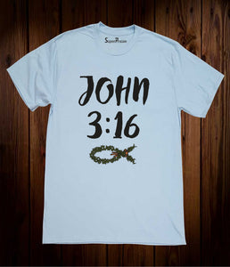 Fish Sign John 3:16 Bible Christian Sky Blue T Shirt